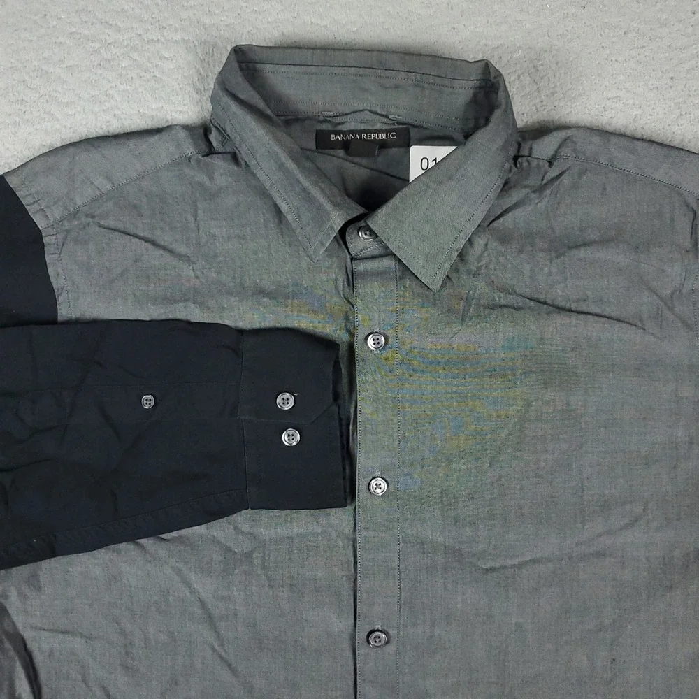 Banana Republic Gray Black Casual Mens Long Sleeve Button Up Shirt Size Large